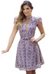 Sexy Purple Lace Overlay High Neck Skater Dress